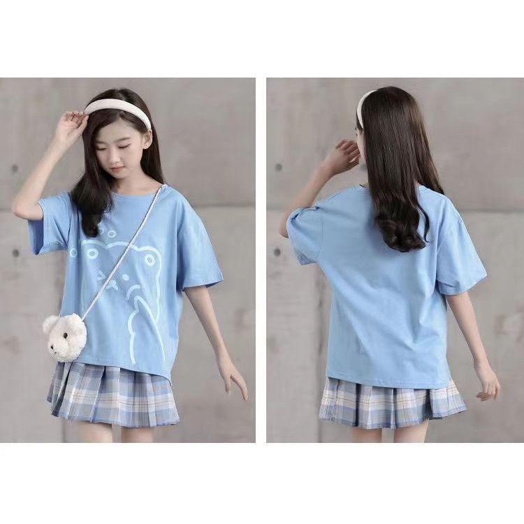 Bộ Áo Thun Tay Ngắn + Chân Váy Thời Trang Mùa Hè Dành Cho Bé Gái 5 6 8 10 12 Tuổi 2022