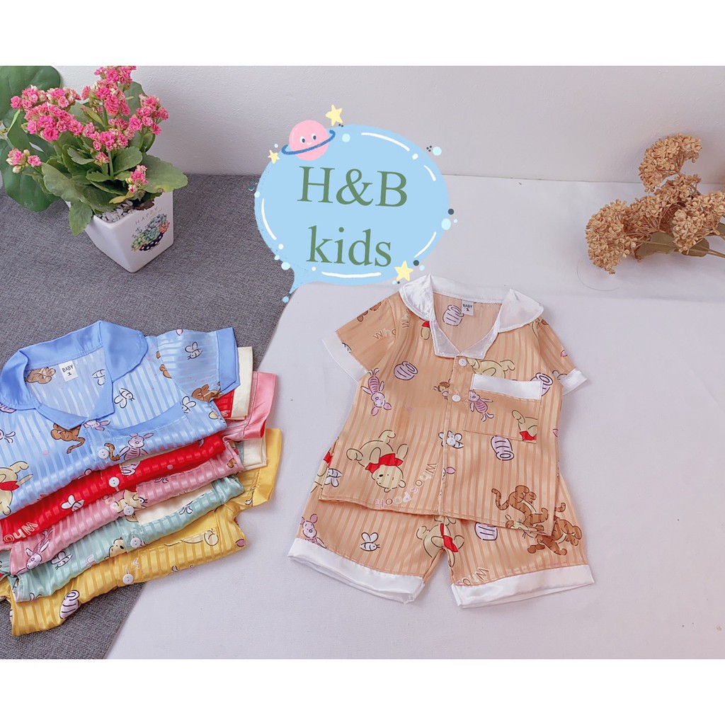 Bộ Pijama Lụa Cao Cấp Họa Tiết Gấu Pooh Dễ Thương Bộ Mặc Nhà Cho Bé V267 - Unchi Store