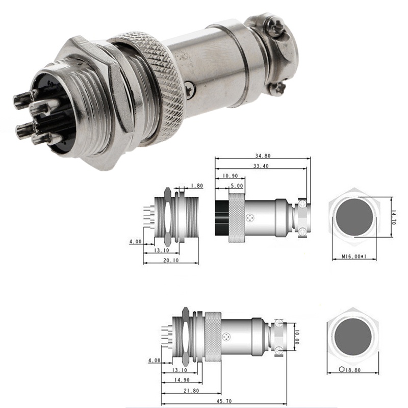 Set 5 Đầu Nối Phích Cắm 4 Chấu 16mm GX16-4 Bằng Kim Loại Mới