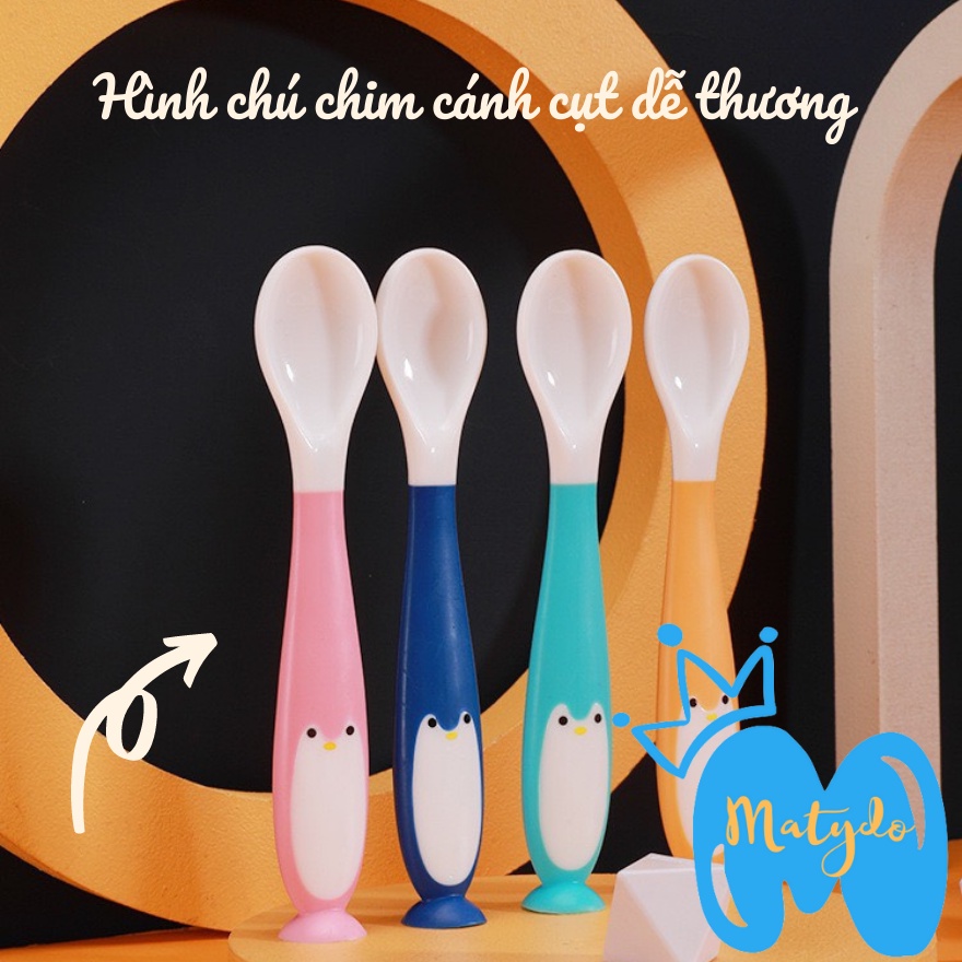 Thìa ăn dặm hình chim cánh cụt bón cháo đút bột MATYDO chất liệu nhựa an toàn cao cấp