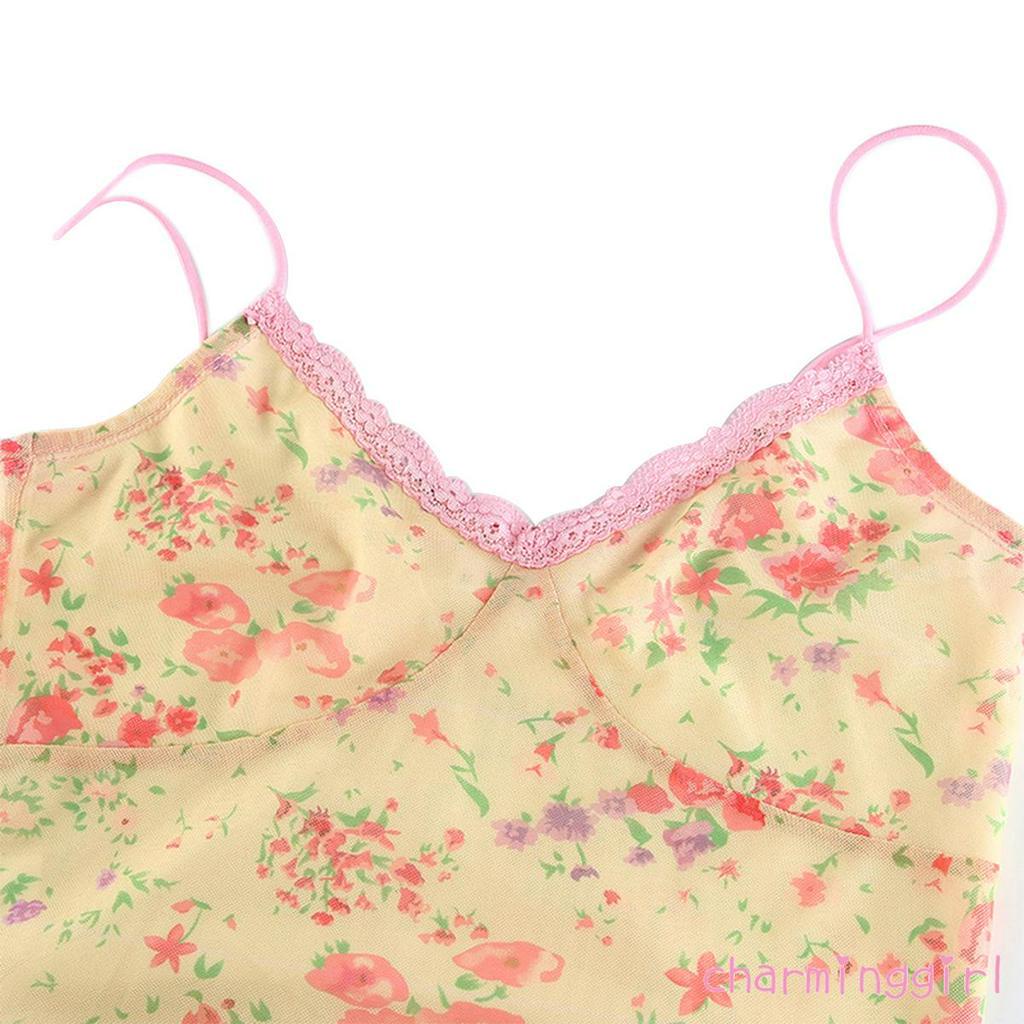 Áo Hai Dây Cổ Tim In Họa Tiết Hoa Quyến Rũ Dành Cho Nữ