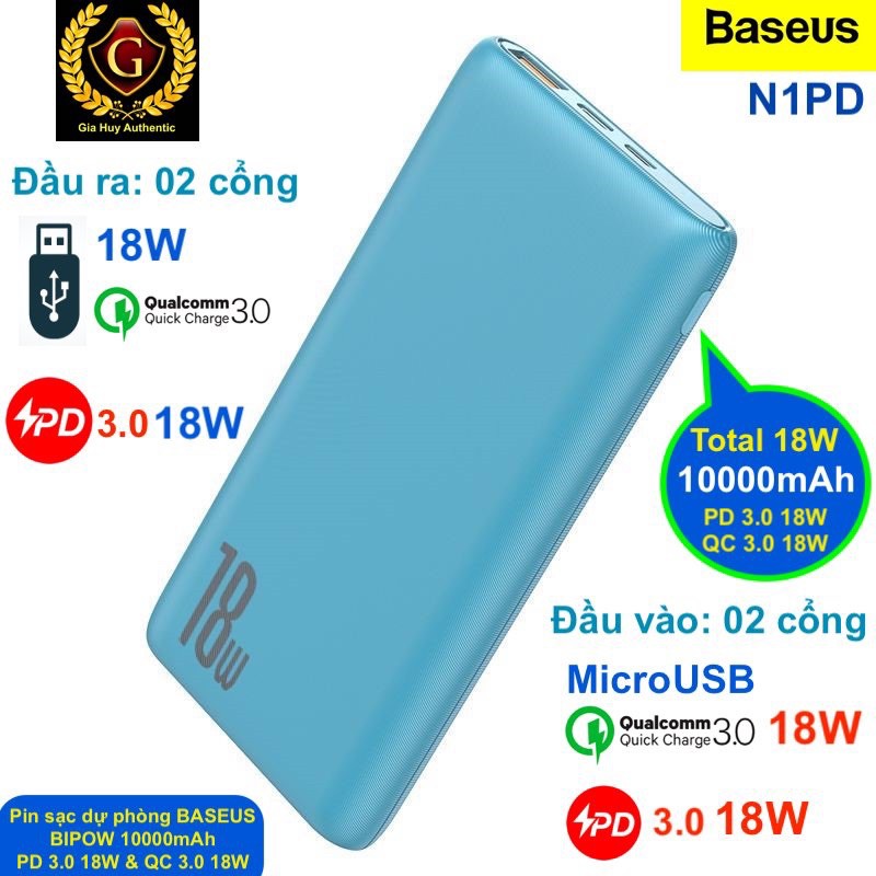 Pin sạc dự phòng BASEUS BiPow N1PD 10000mAh PD 3.0 18W &amp; QC 3.0 18W