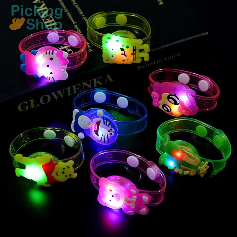 Cute Kids Flash Wrist Band Cartoon Night Light Watch Glowing Bracelet Toys