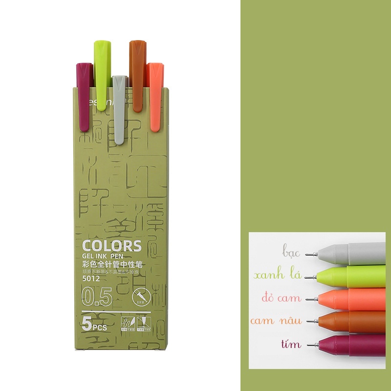 Bút Mực Gel 0.5mm chính hãng Resun 5012 - Hộp 5 Cây Nhiều Màu Phong Cách Đồng Quê Trend Cực Hot Hiện Nay