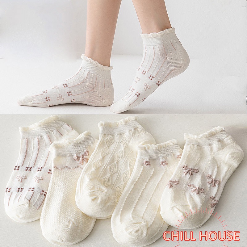 Tất nữ-tất cổ ngắn nền trắng hoạ tiết hình hoa kute T783 CHILL HOUSE