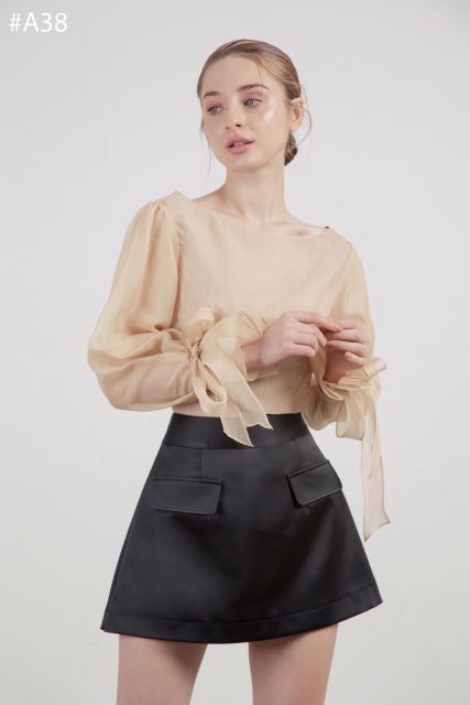 Áo xốp kiếng tay nơ - chân váy A