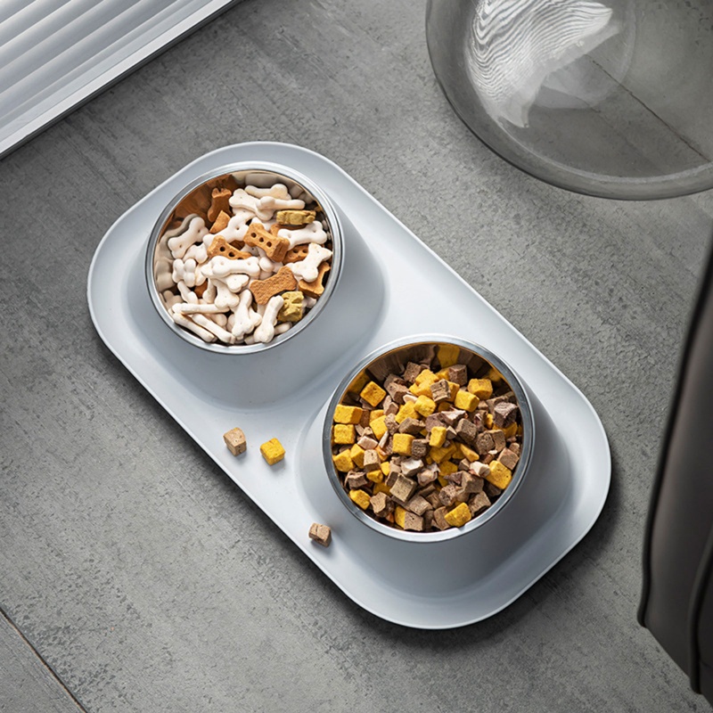 Bát Đựng Thức Ăn Nước Uống Hai Ngăn Bằng Thép Không Gỉ Chống Trượt Cho Chó Mèo
