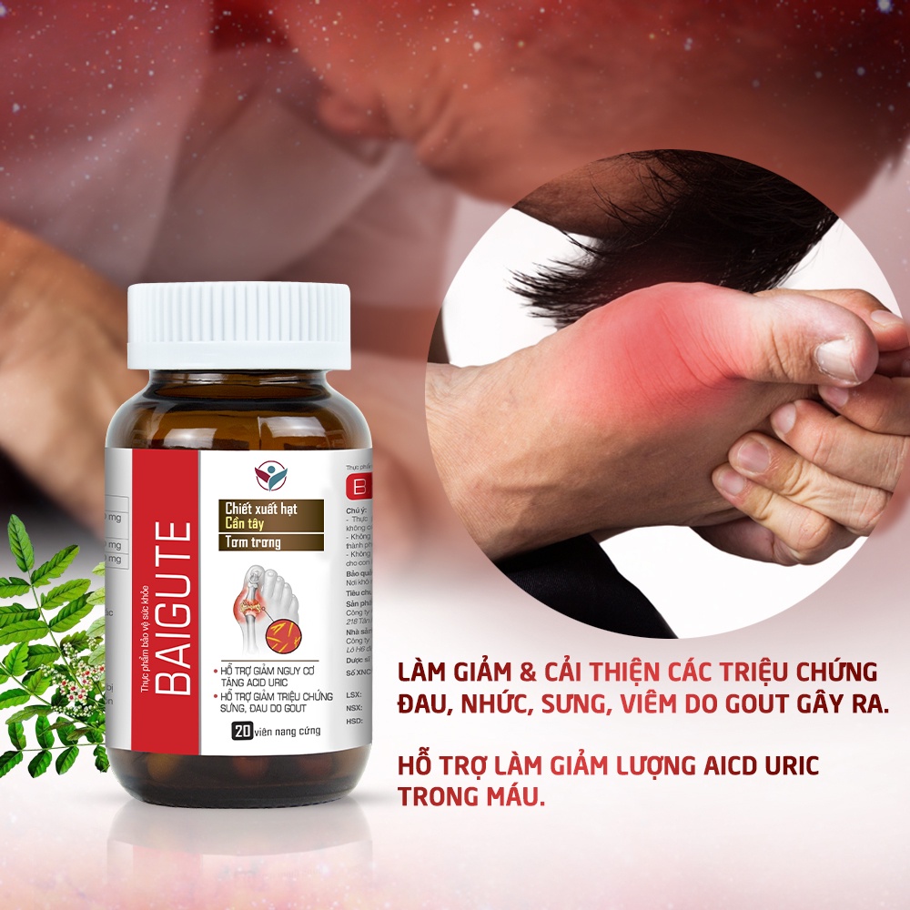 Viên Uống Baigute Dân Khang Giảm Đau Nhức, Sưng Viêm Khớp Do Gout, Hạ Acid Uric - Hộp 20 viên
