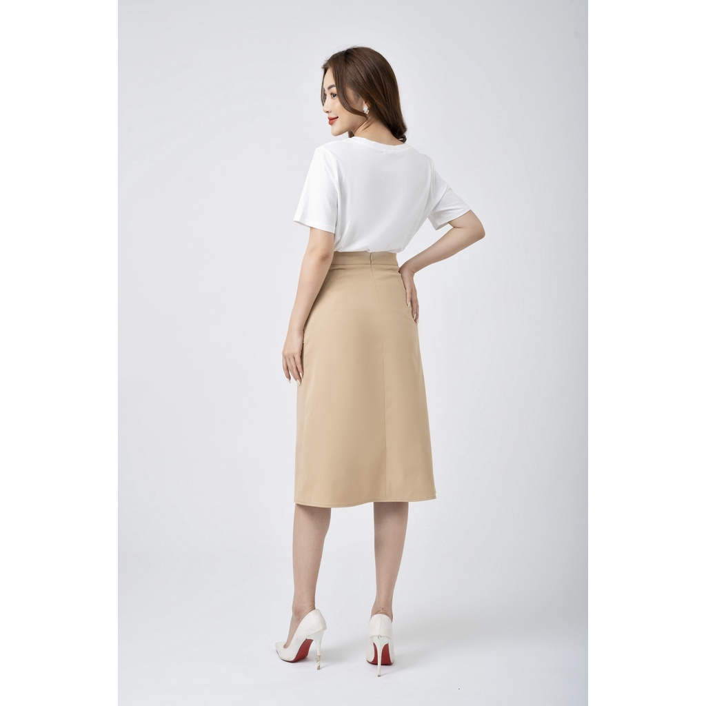 Chân váy nữ dáng A dài đẹp công sở nữ  xếp ly trước cạp bong kẹp đai FIONA F252195