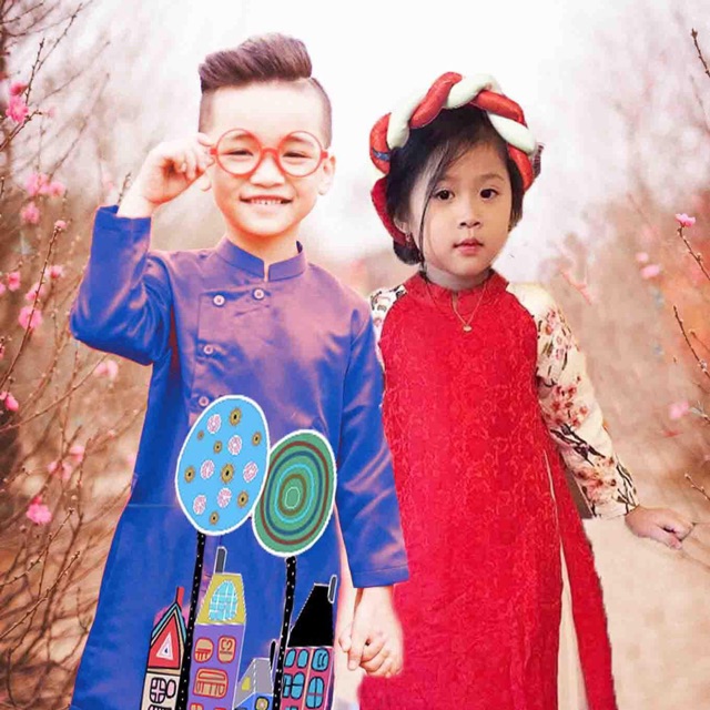 Set áo dài hoa đào