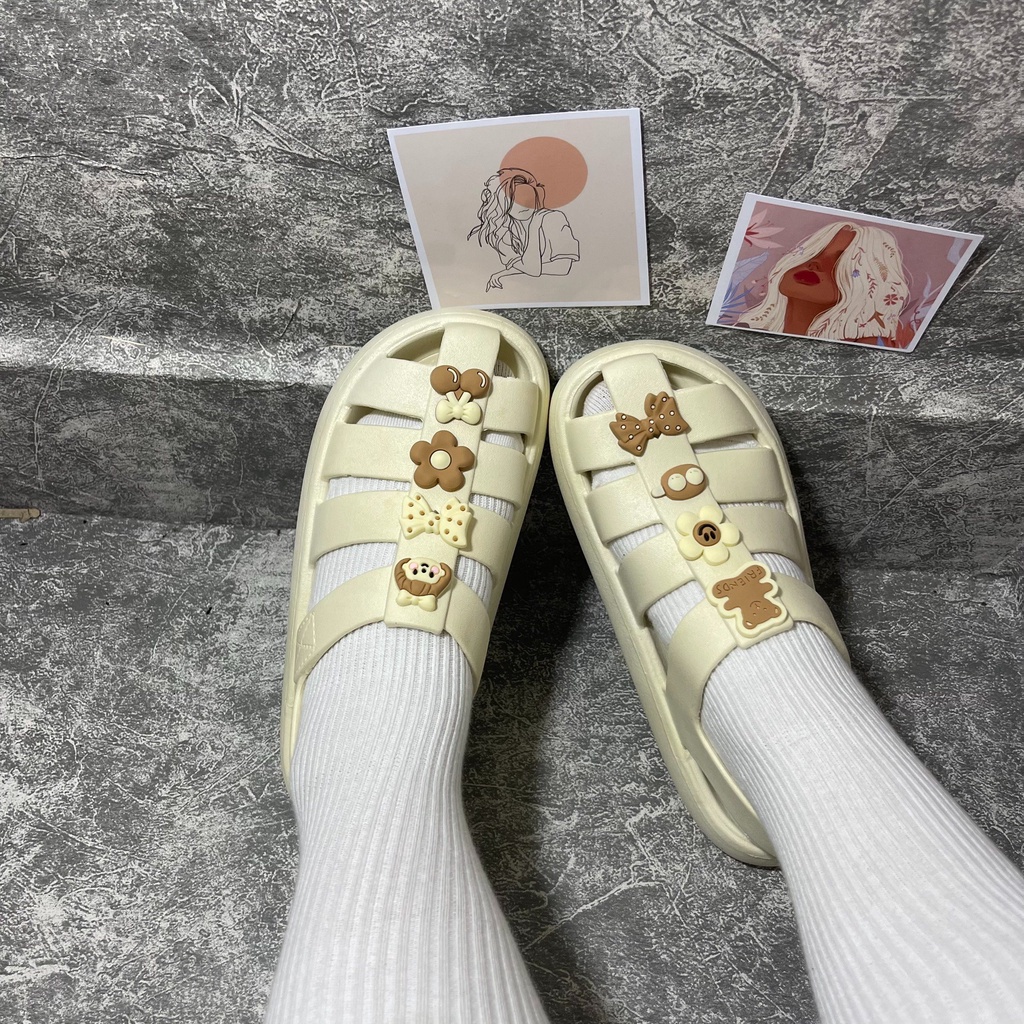 Sandal Nữ, Kiểu Dép Xăng-Đan Quai Liền Ivy Chất Liệu Eva Đế Bánh Mỳ Kèm Sticker Phù Hợp Đi Chơi Đi Làm
