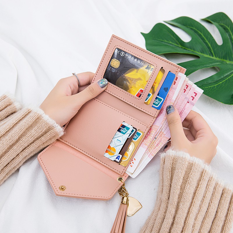 Ví Nữ 💜𝗙𝗥𝗘𝗘𝗦𝗛𝗜𝗣 💜Ví Nữ Mini Cầm Tay Gập 3 Nhỏ Gọn Tua Rua Trái Tim Siêu Đẹp Nhiều Ngăn Tiện Dụng VD02 - VIMITA | BigBuy360 - bigbuy360.vn