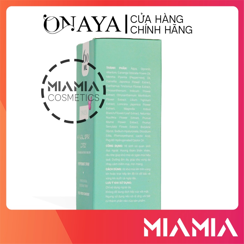 Xịt Khử Mùi Vùng Kín Onaya Màu Xanh Mineral Spray Lovely - 8938540224049