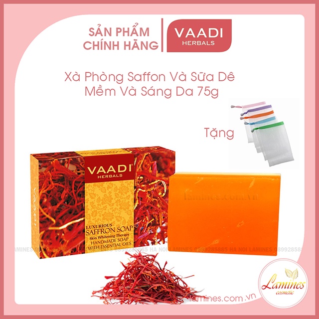 [Quà Tặng] Xà Phòng Vaadi Saffon Và Sữa Dê Làm Mềm Và Sáng Da | Vaadi Herbals Saffron Soap 75gr -  Tặng Lưới Tạo Bọt