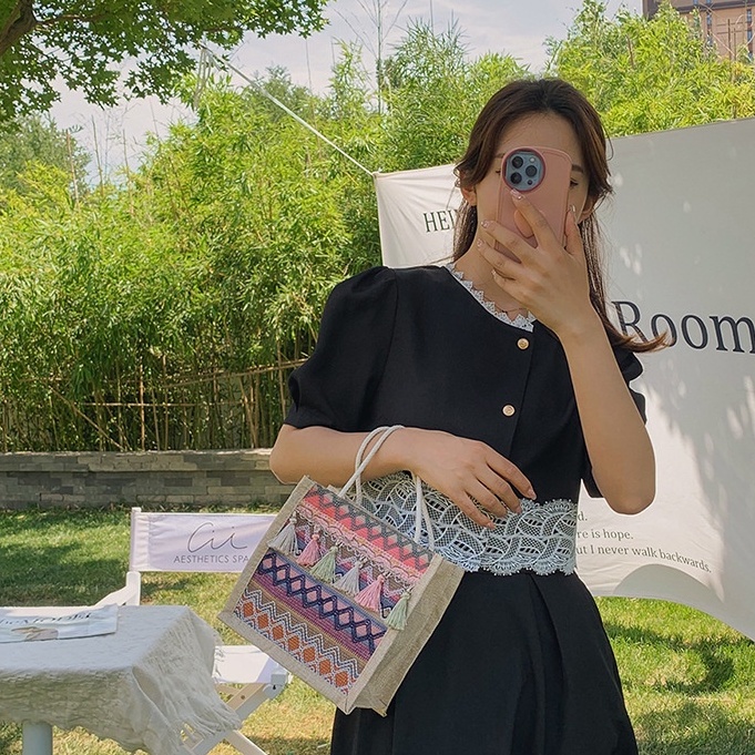 Túi cói mini tua rua, túi cói nhỏ đi biển chụp ảnh decor