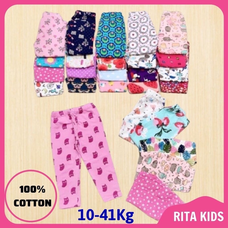 Set 3 quần legging bé gái vải cotton xuất co giãn 4 chiều họa tiết siêu cute