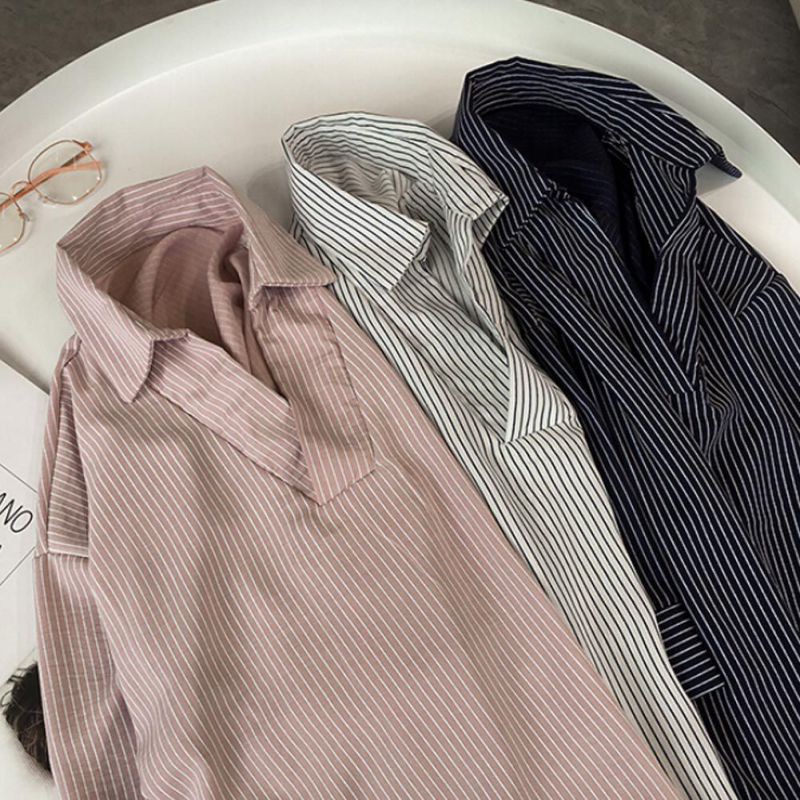 Áo Nữ Tay Lửng Cổ Chữ V Họa Tiết Sọc Ngang Thời Trang Quyến Rũ | BigBuy360 - bigbuy360.vn