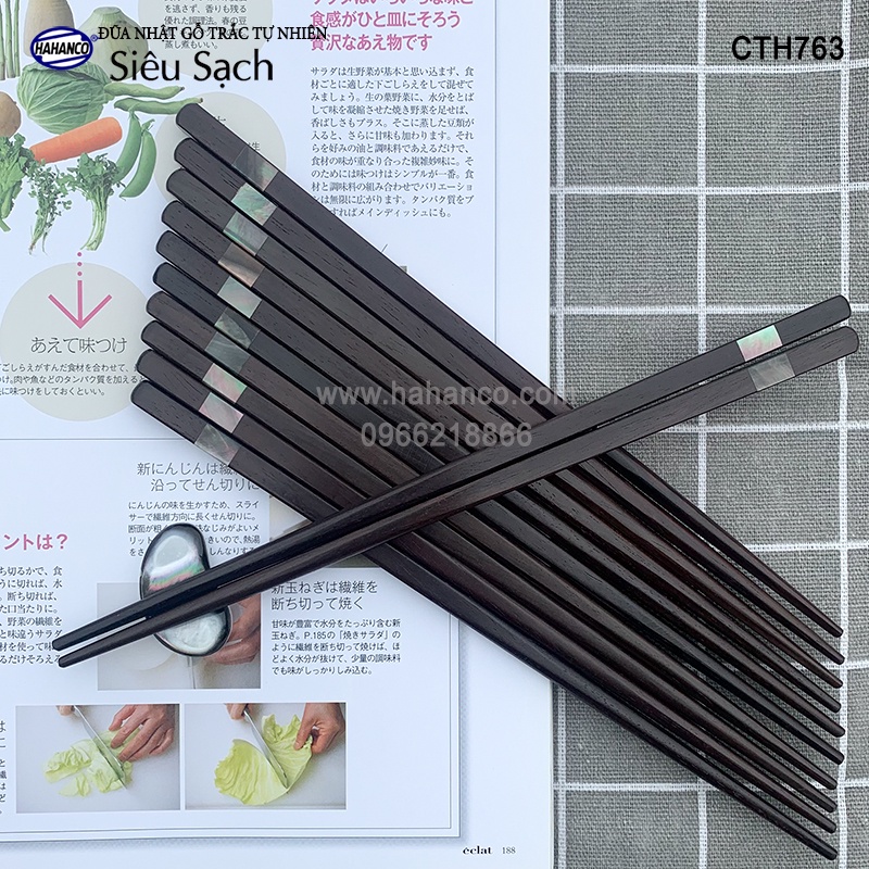 Đũa Nhật gỗ trắc đầu khảm xà cừ ốc biển (10 đôi) đũa xuất Nhật - CTH763