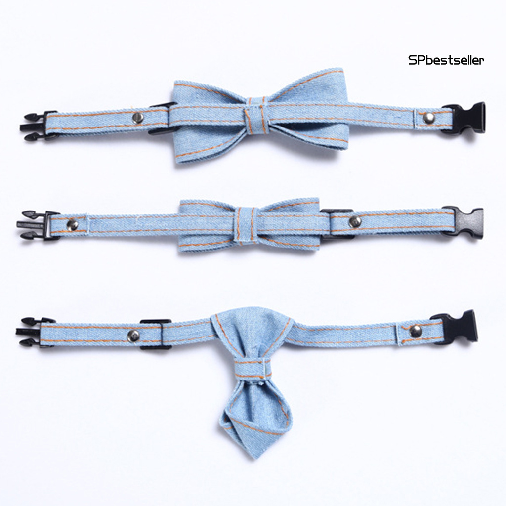 Vòng Cổ Vải Jean Đính Nơ Có Thể Điều Chỉnh Cho Thú Cưng