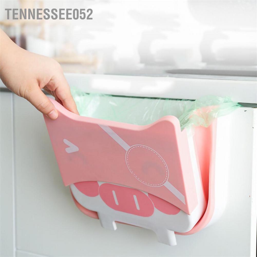 Thùng rác nhựa treo tủ bếp gấp gọn treo tường hoạt hình lợn đa chức năng