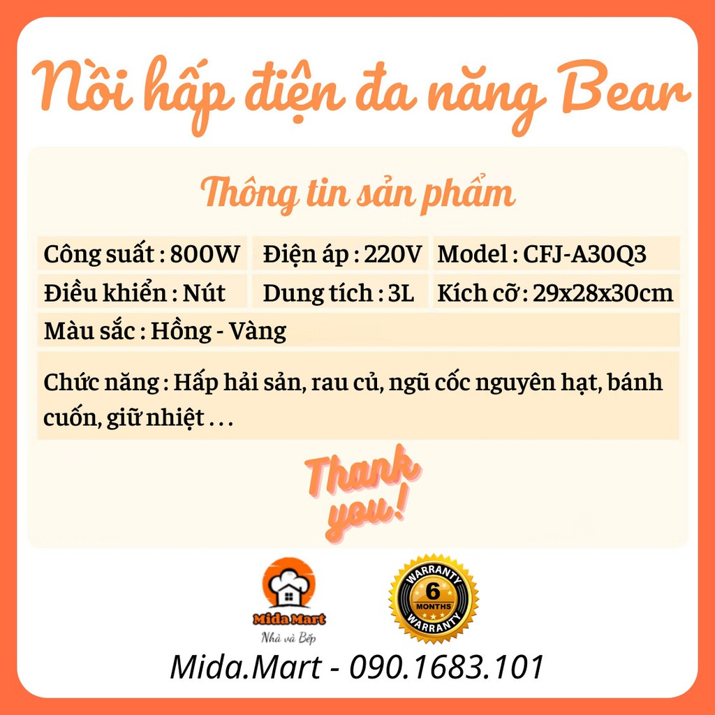 🔥 NỒI HẤP ĐIỆN TỰ ĐỘNG CAO CẤP / LÀM BÁNH CUỐN CHÍNH HÃNG BEAR CFJ-A30Q3 BẢO HÀNH 6 THÁNG 🔥