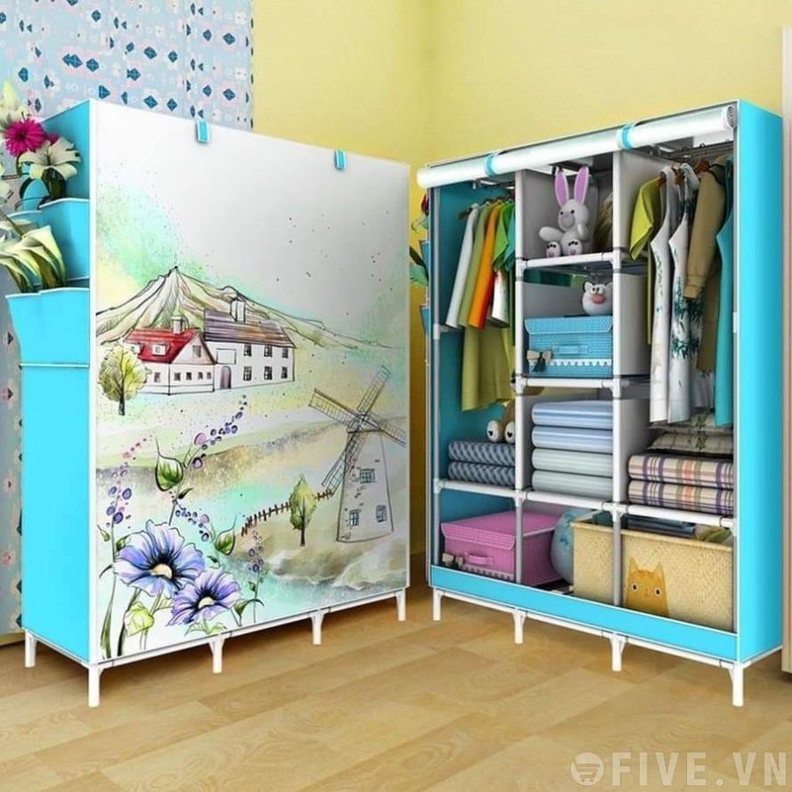 Tủ treo quần áo họa tiết 3D 1 buồng 2 ngăn