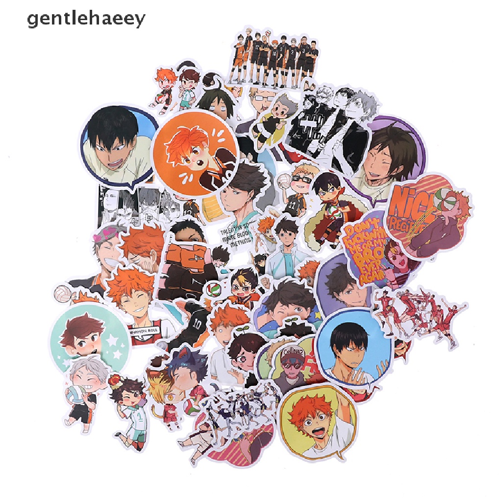Set 50 miếng dán trang trí hình anime Haikyuu bằng PVC chống thấm nước DIY