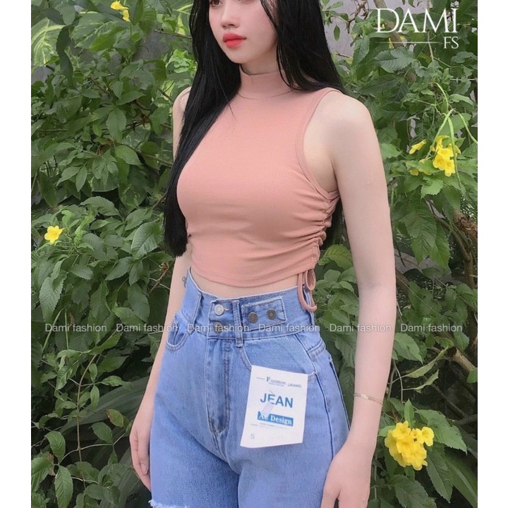 Áo croptop cổ lọ rút dây 2 bên eo chất thun Gân dày đẹp Cam Kết Hàng Y Hình