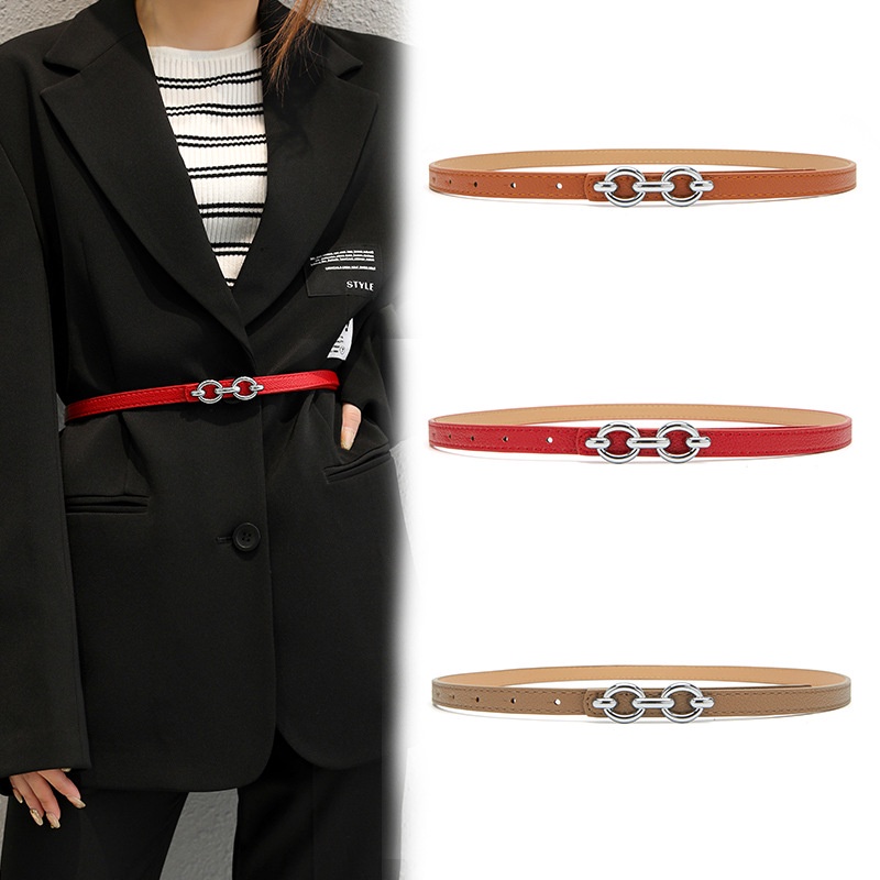 Thắt Lưng Màu Trơn Khóa Bạc Mỏng Thích Hợp Phối Quần Jean/Đầm/Đầm Nữ