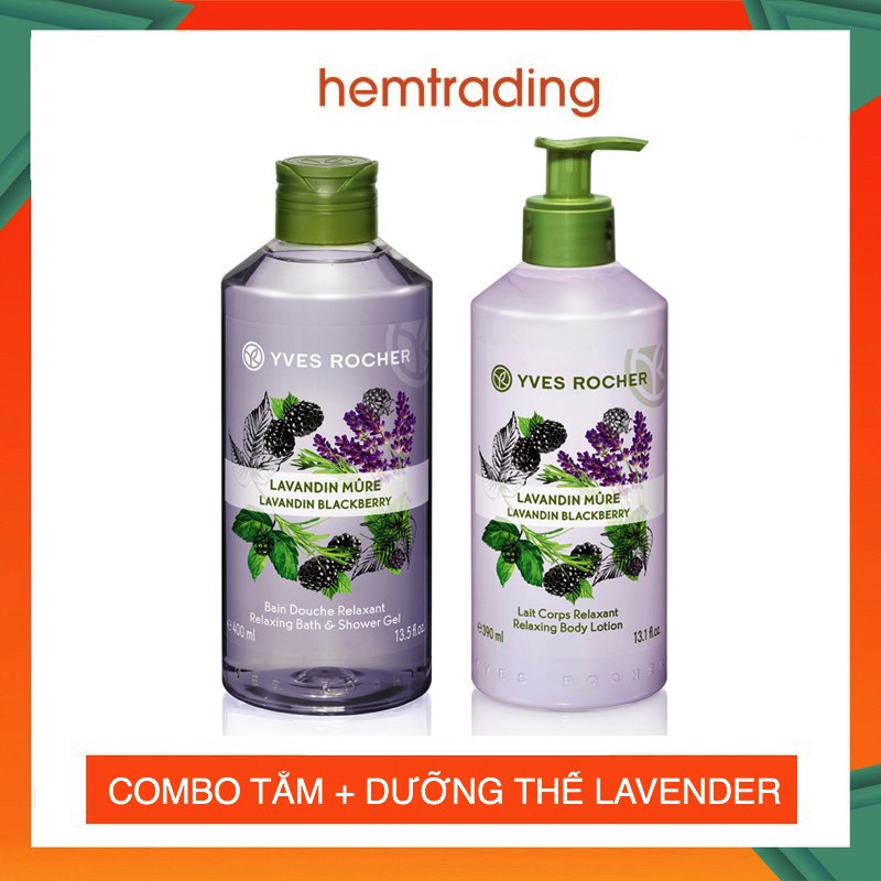 _Gel Tắm & Dưỡng Thể Yves Rocher Lavandin Blackberry Relaxing Bath & Shower Gel 400ml & Lotion 390ml