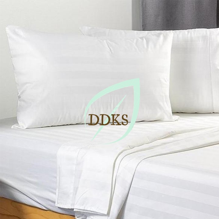 Bộ ga giường khách sạn cotton T300 trắng sọc cao cấp đủ size ( nệm cao 7cm-27cm )