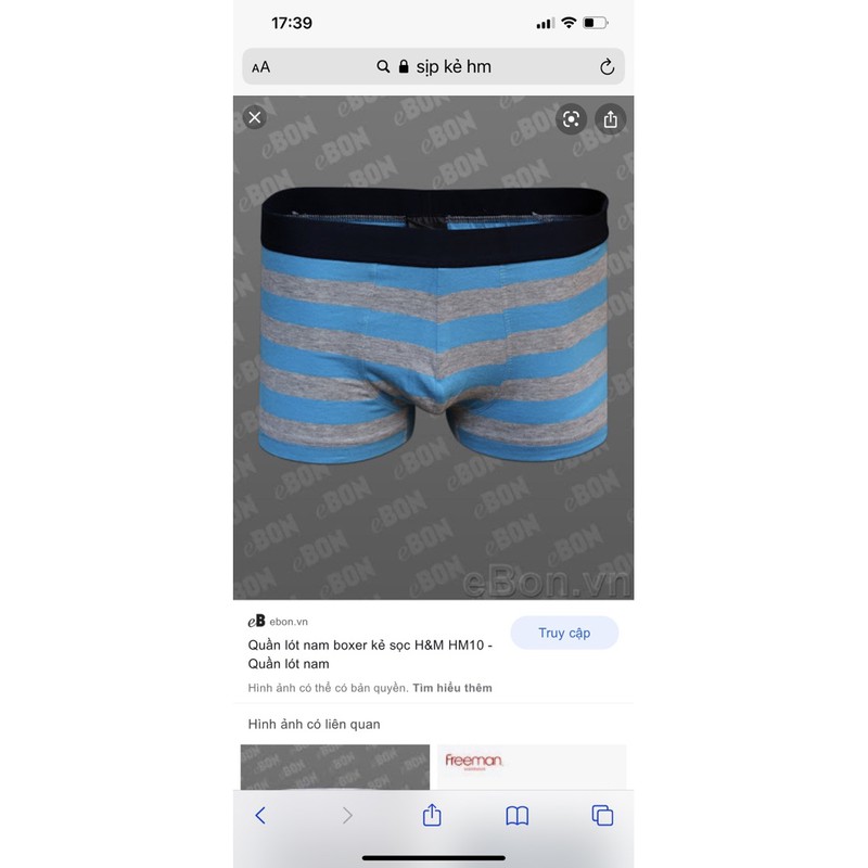 Set 3 quần lót nam boxer đùi H&M xuất dư