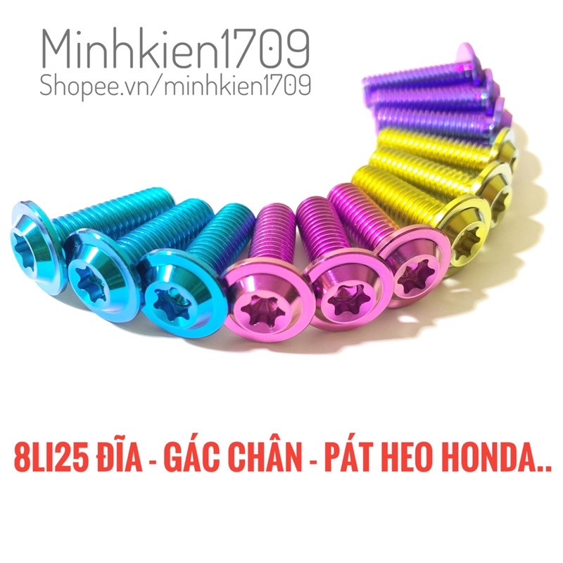 (GR5 XỊN) Ốc titan 8li25 gắn đĩa gác chân và pát heo honda