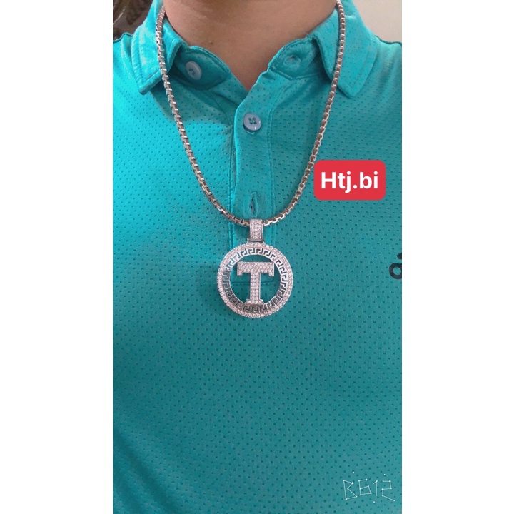 dây chuyền nam mặt chữ cái đính đá sang trọng titan không đen gỉ