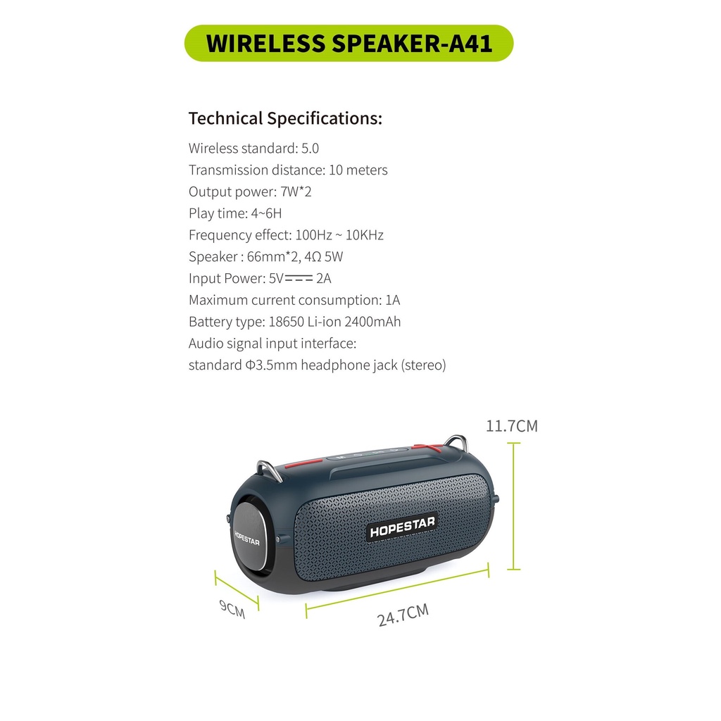 Loa Bluetooth Hopestar A41 Âm Bass Siêu Trầm , Chống Nước - Chính hãng