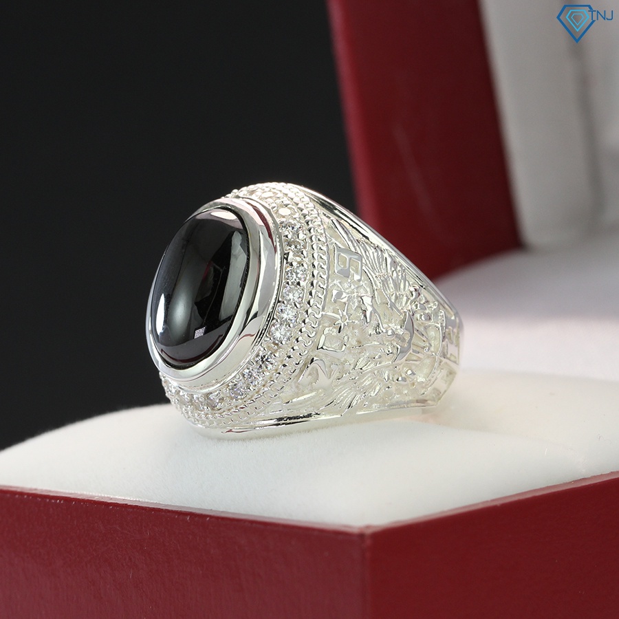 Nhẫn bạc nam hình đại bàng đính đá Oval đen cá tính NNA0107 - Trang Sức TNJ