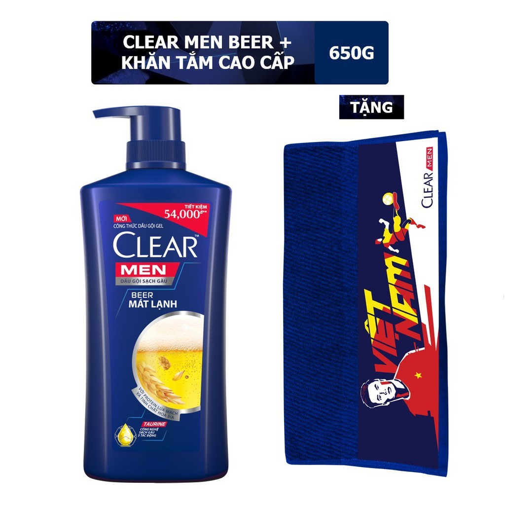 [HB GIFT] Dầu gội sạch gàu Clear Men Beer mát lạnh 650Gr, tặng kèm khăn tắm cao cấp