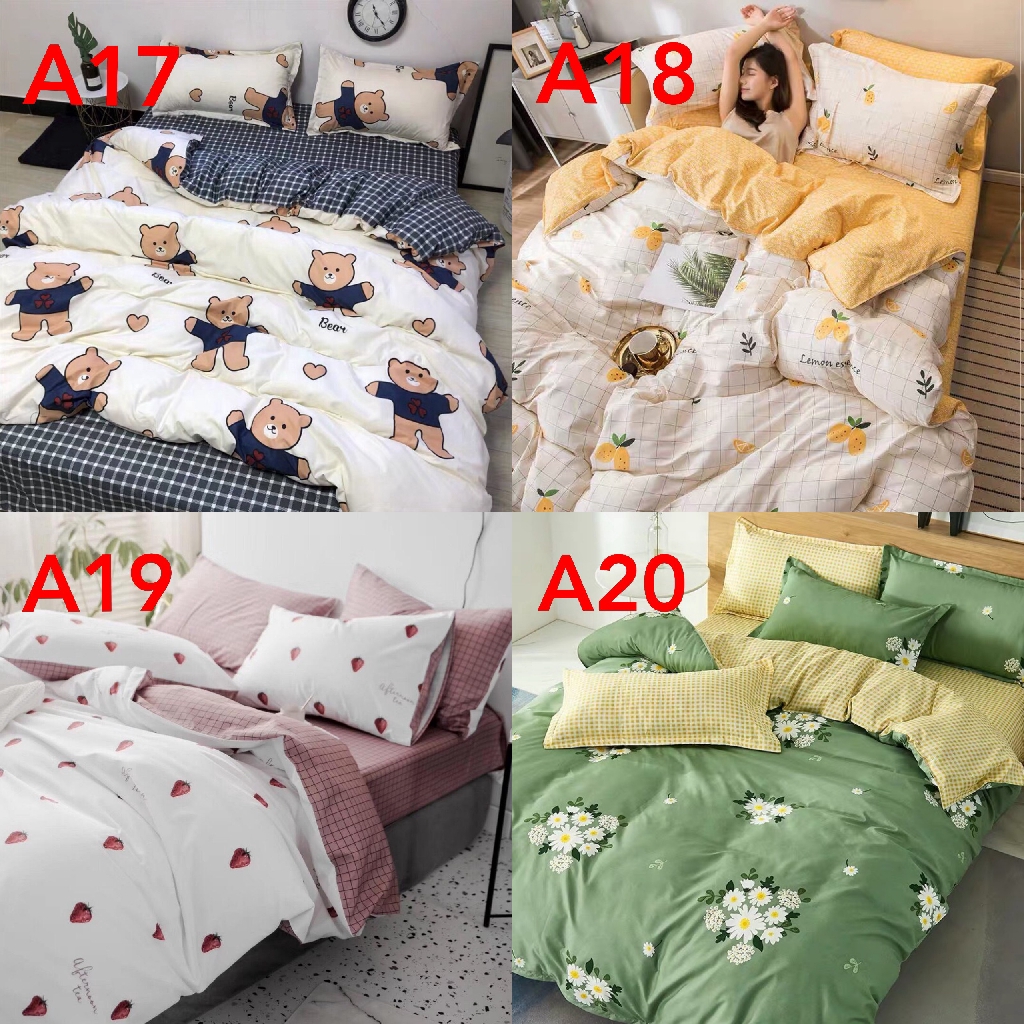 Bộ chăn ga Cotton poly hoa lá GOSAN Bedding chăn ga Hàn Quốc đủ size miễn phí bo chun