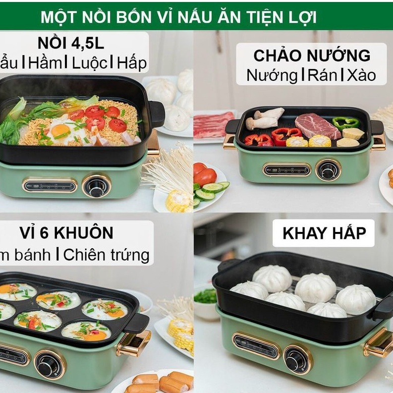 Nồi lẩu nướng đa năng 4 in 1 Seka SK86 chế biến đủ món thiết kế vô cùng đẹp mắt