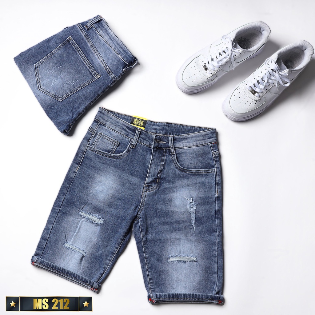 Quần Short Jean Nam Màu Xanh Đẹp Chất Bò Co Giãn Cao Cấp, Quần Ngố rách Mẫu Mới Phong Cách Hàn Quốc beautifulgilr w212