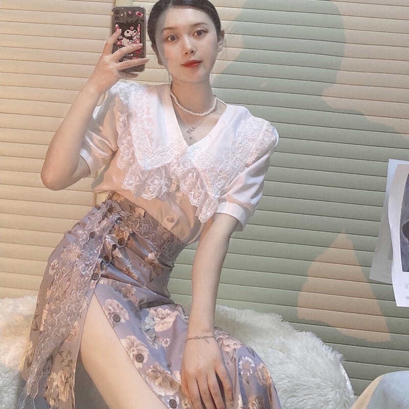 Bộ áo + chân váy in hoa thời trang mùa hè mới 2021 trẻ trung dành cho nữ (có bán lẻ)