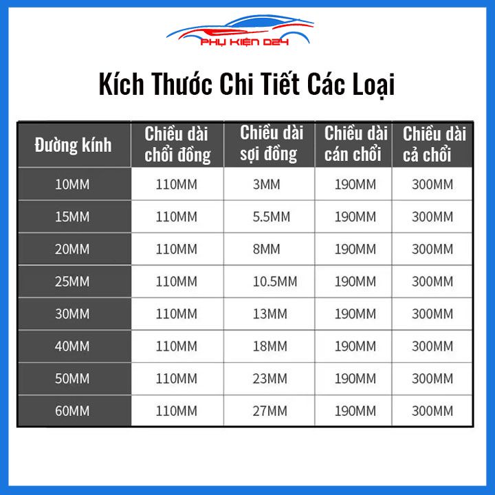 Chổi cước xoắn đánh rửa ống thủy tinh chai nhựa đường kính 10mm/12mm/14mm/16mm/20mm/25mm/30mm/40mm