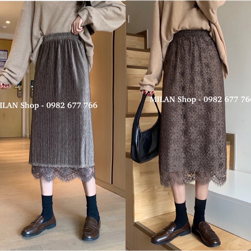 Chân váy nhung phối ren mặc được 2 mặt | BigBuy360 - bigbuy360.vn