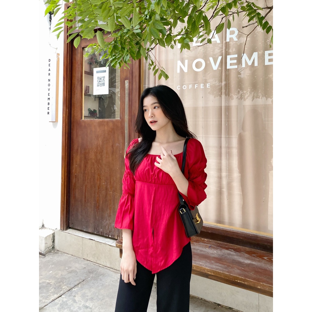 YU CHERRY | Áo lụa nữ xẻ tà, Minnie top YA405