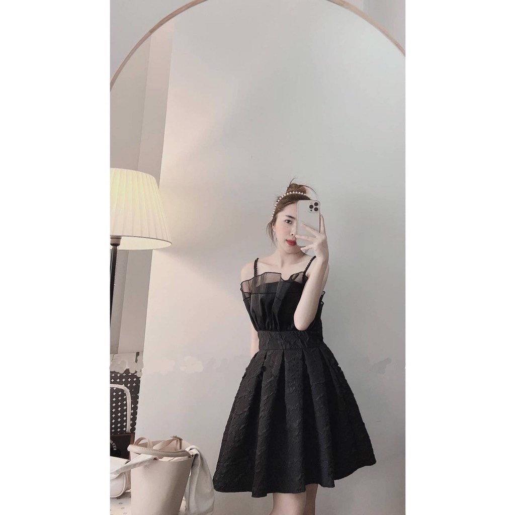 Đầm dạo phố chất gấm dáng xòe nhẹ phối voan đáng yêu (DÂY VẢI) - Emma Dress