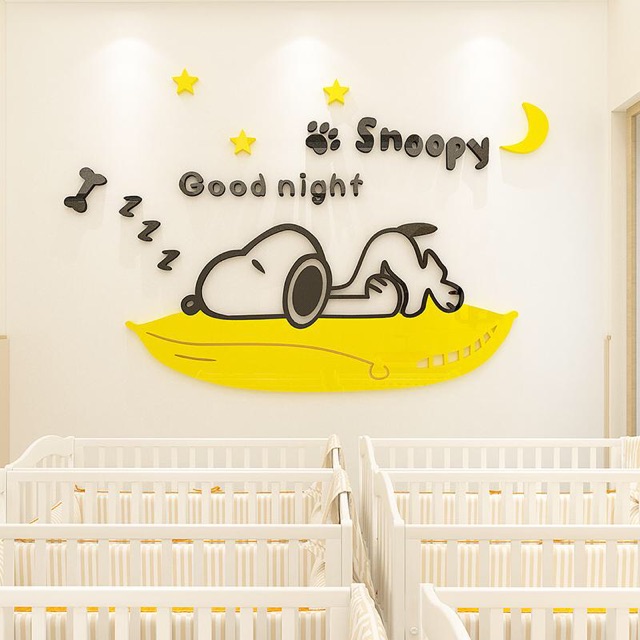 Tranh dán tường mica snoopy good night trang trí phòng ngủ, phòng khách, phòng chơi cho bé