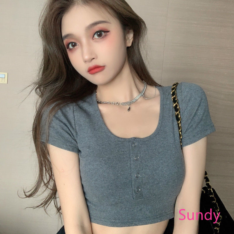 Áo croptop tay ngắn thời trang mùa hè phong cách Hàn Quốc cho nữ