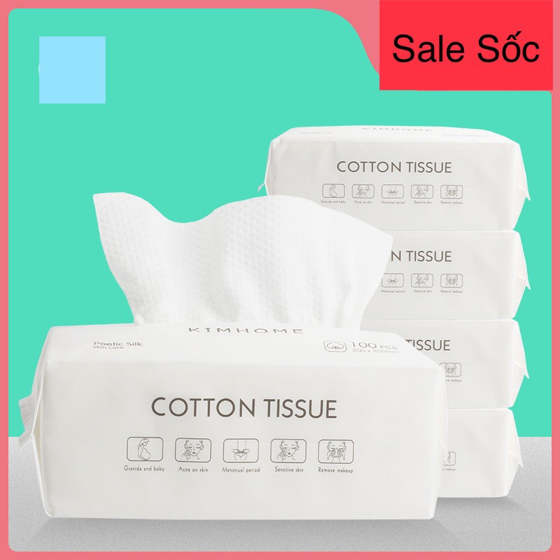 Khăn Vải Cotton Khô Đa Năng Tẩy Trang Lau Mặt 100 tờ/bịch