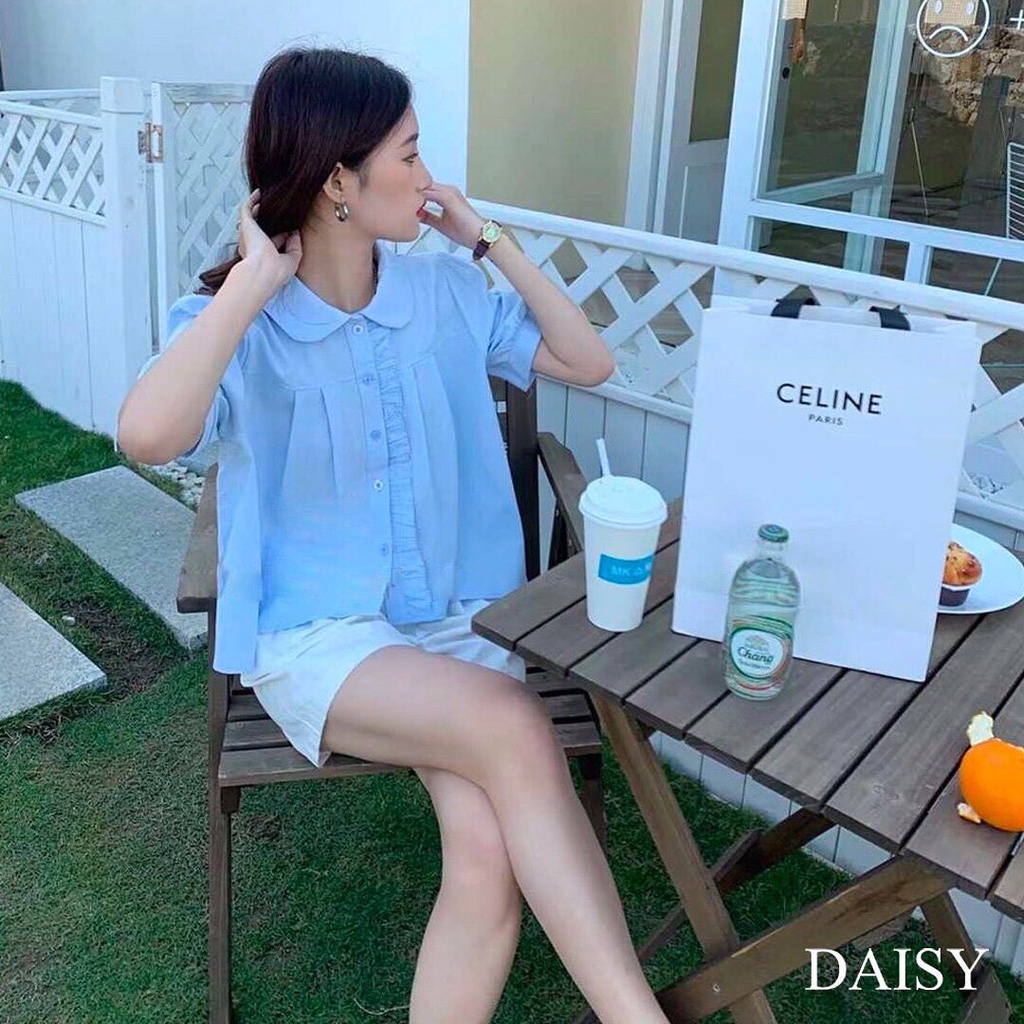 Áo kiểu babydoll ngắn tay cổ sen bèo xếp ly sóng Daisy AKV21011-2