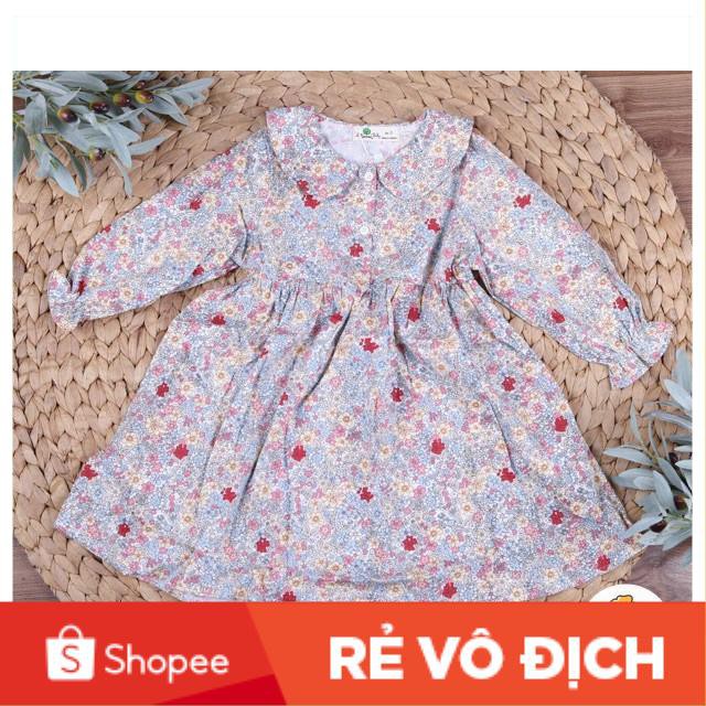 Váy thô hoa nhí dài tay , cổ sen, cài cúc, tay dúm bé gái size 6-10T, cho bạn từ 19-30kg. Chất thô hàn siêu đẹp